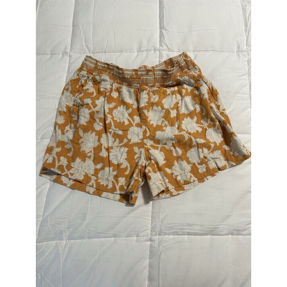 BRIGGS Shorts Womens Large Yellow White Floral Linen Blend Casual Lounge Leisure